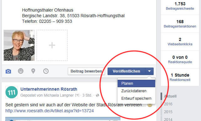 Facebook-Beiträge planen step 1